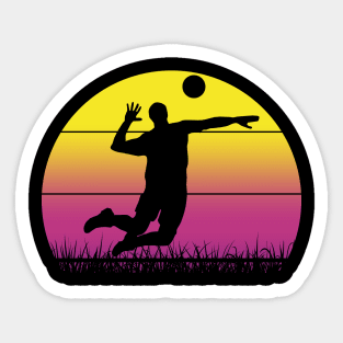 Travel back in time with beach volleyball - Retro Sunsets shirt featuring a player! Sticker